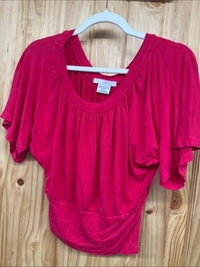 Charlotte Russe Bright Pink Scoop-Neck Flutter Sleeve Blouse
